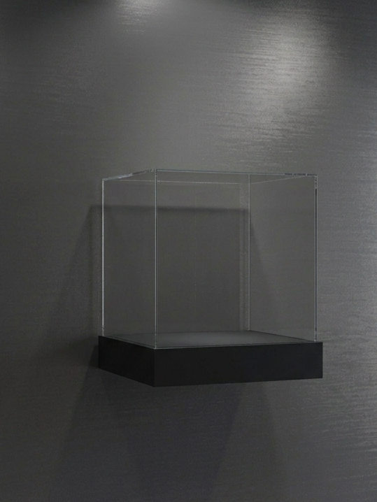 totem da parete nero con teca plexiglass